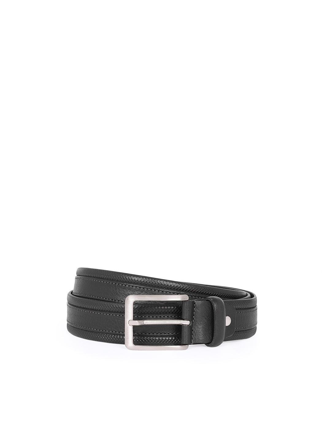 Classic Embossed Braid Leather Belt Black