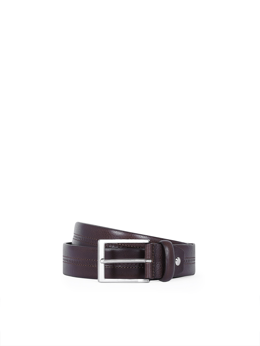 Classic Italian Belt For Man With Stitching Dark brown
