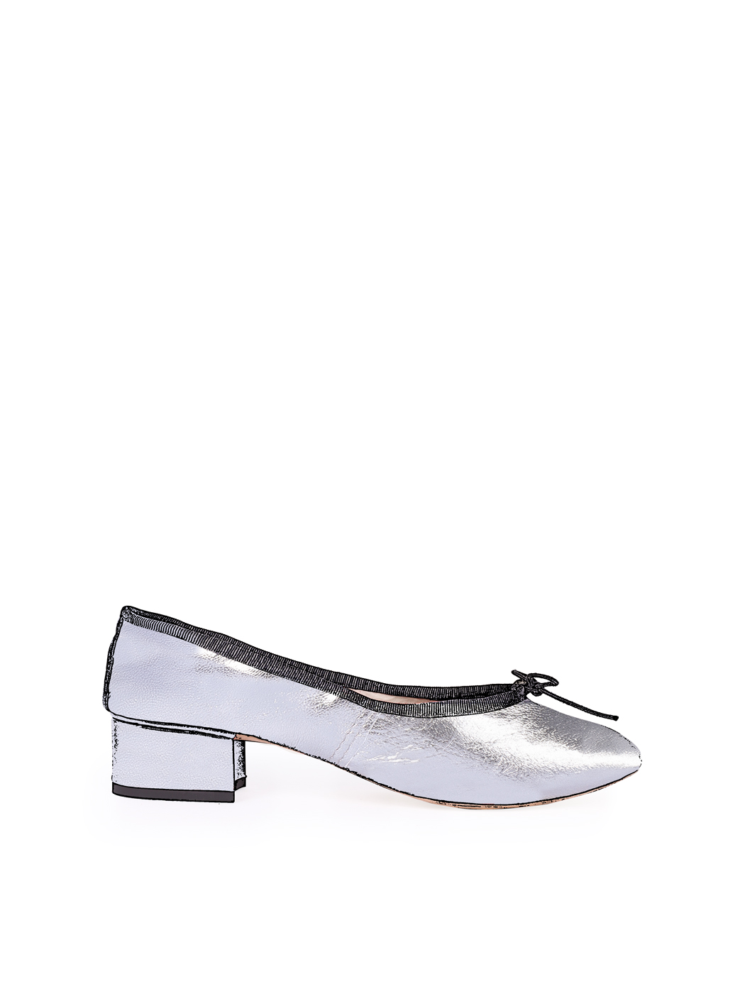 Ballet Pumps Block Heel - Silver Metallic Nappa