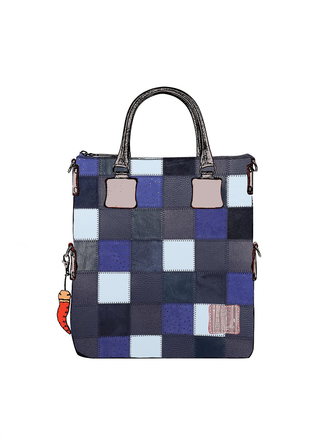 Дизайнерская сумка из коллекции Fortunata в стиле пэчворк сине - серого цвета