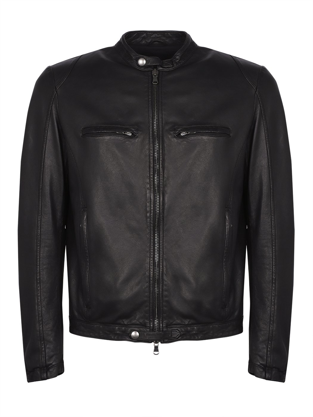 Classic Biker Snap Collar Jacket Black