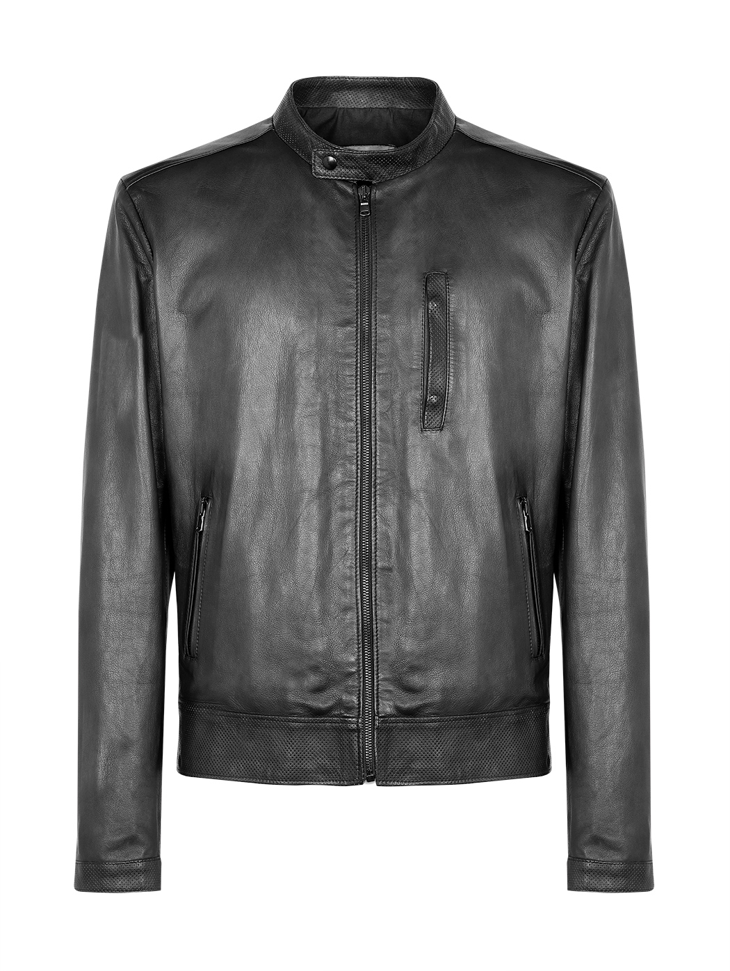 Vintage Buffered Leather Biker Jacket Black