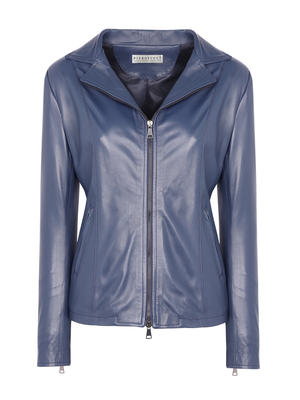 Spread Collar Lambskin Jacket Blue