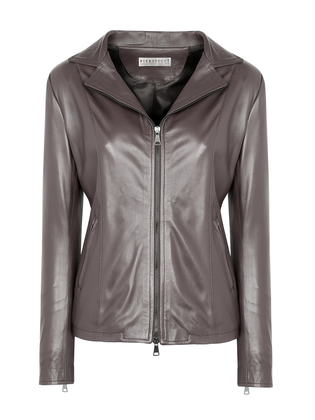Fitted Notch Collar Leather Jacket Brown