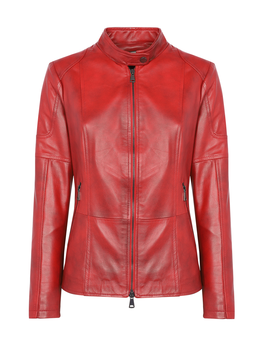 Short leather jacket with Korean collar