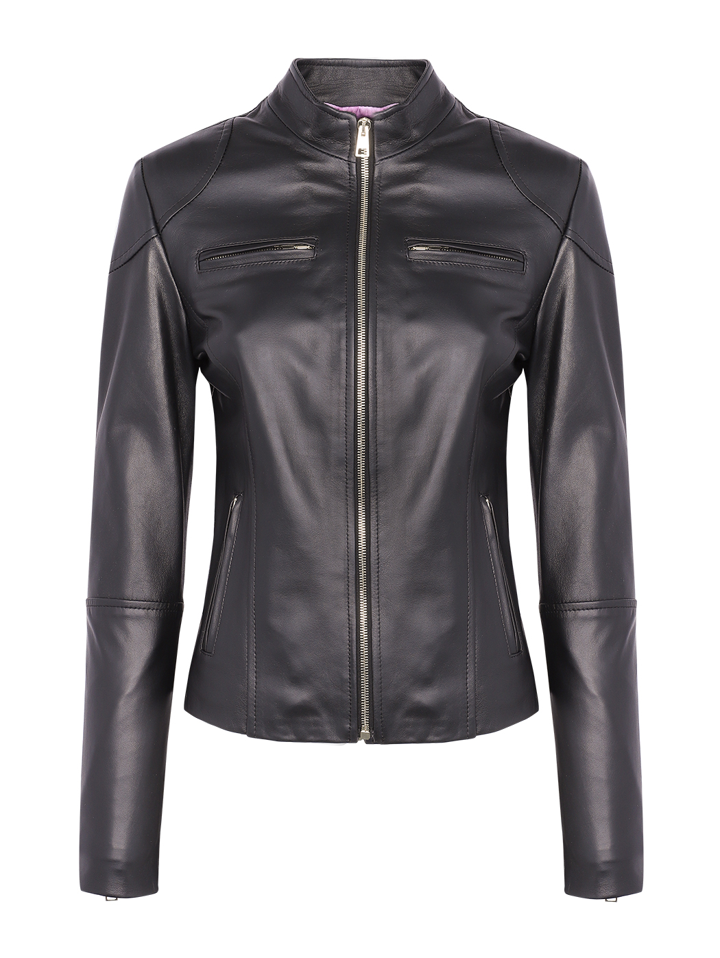 Short black leather jacket with front pockets
