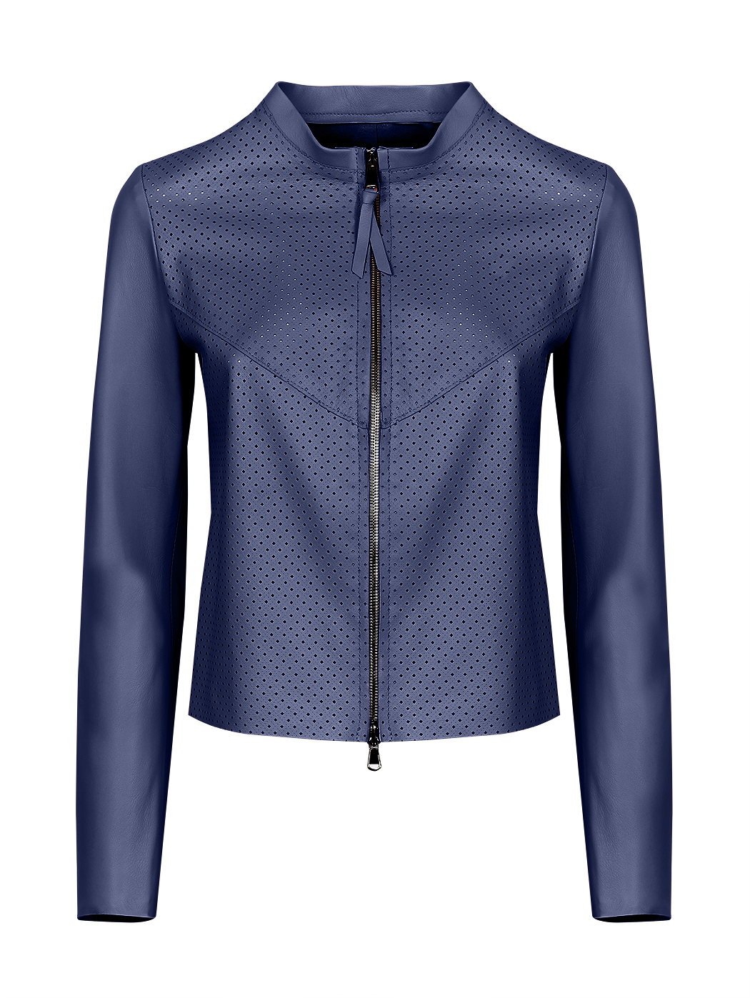 Slim Perforated Racer Cropped Jacket Blue