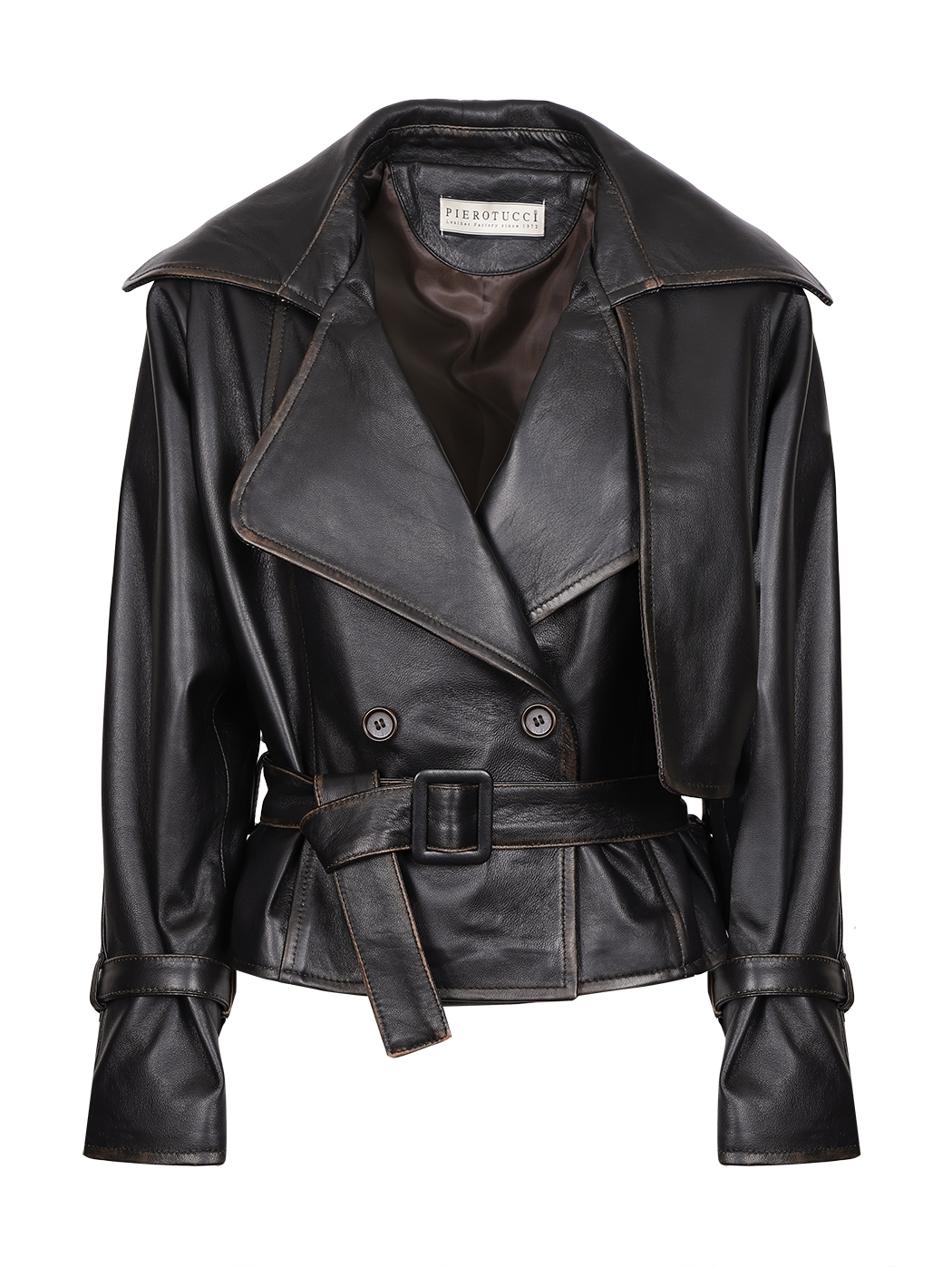 Belted Short Trench Jacket Lambskin Vintage