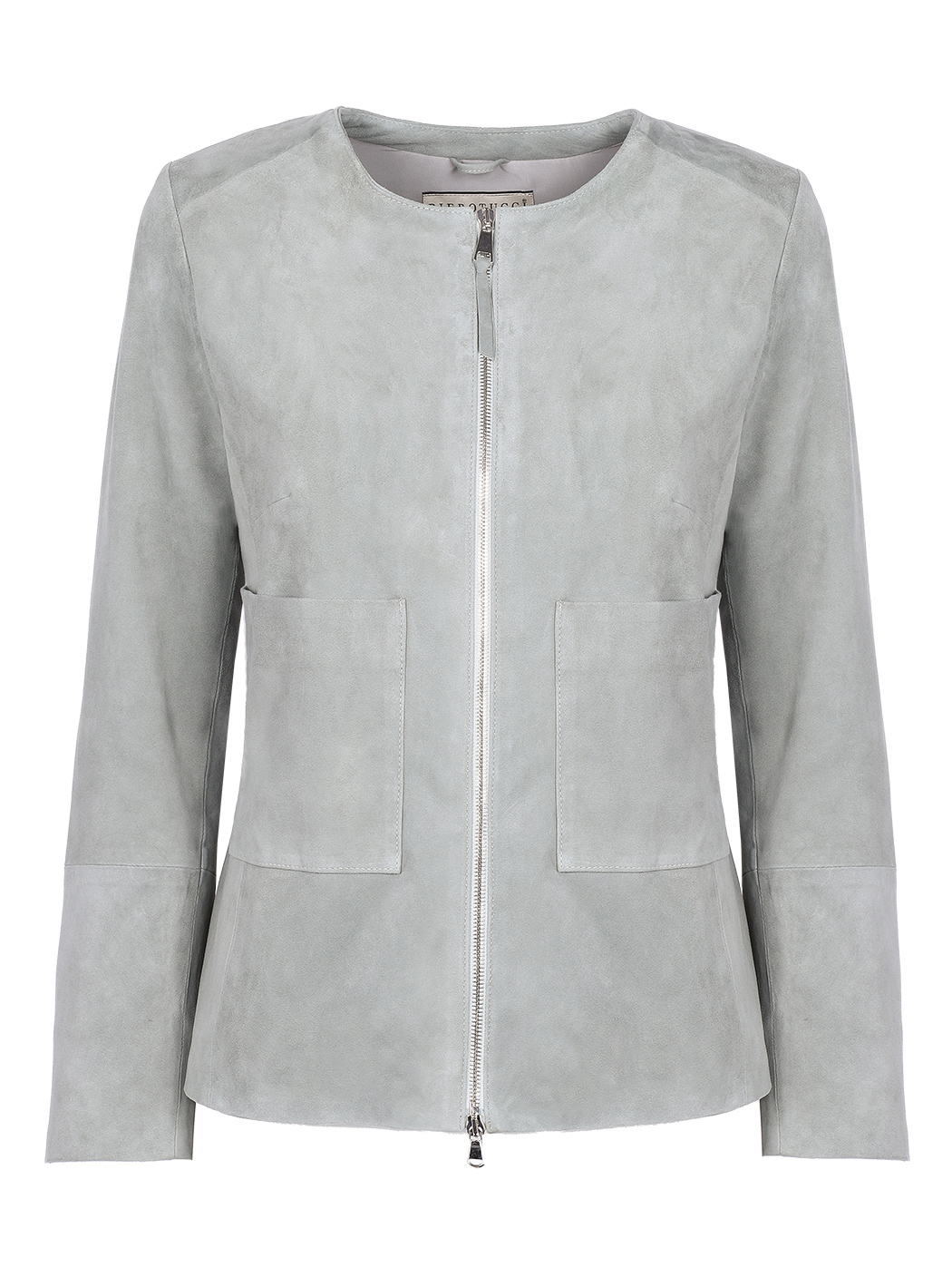 Single-breasted Suede Zip Front Jacket Soft Grey