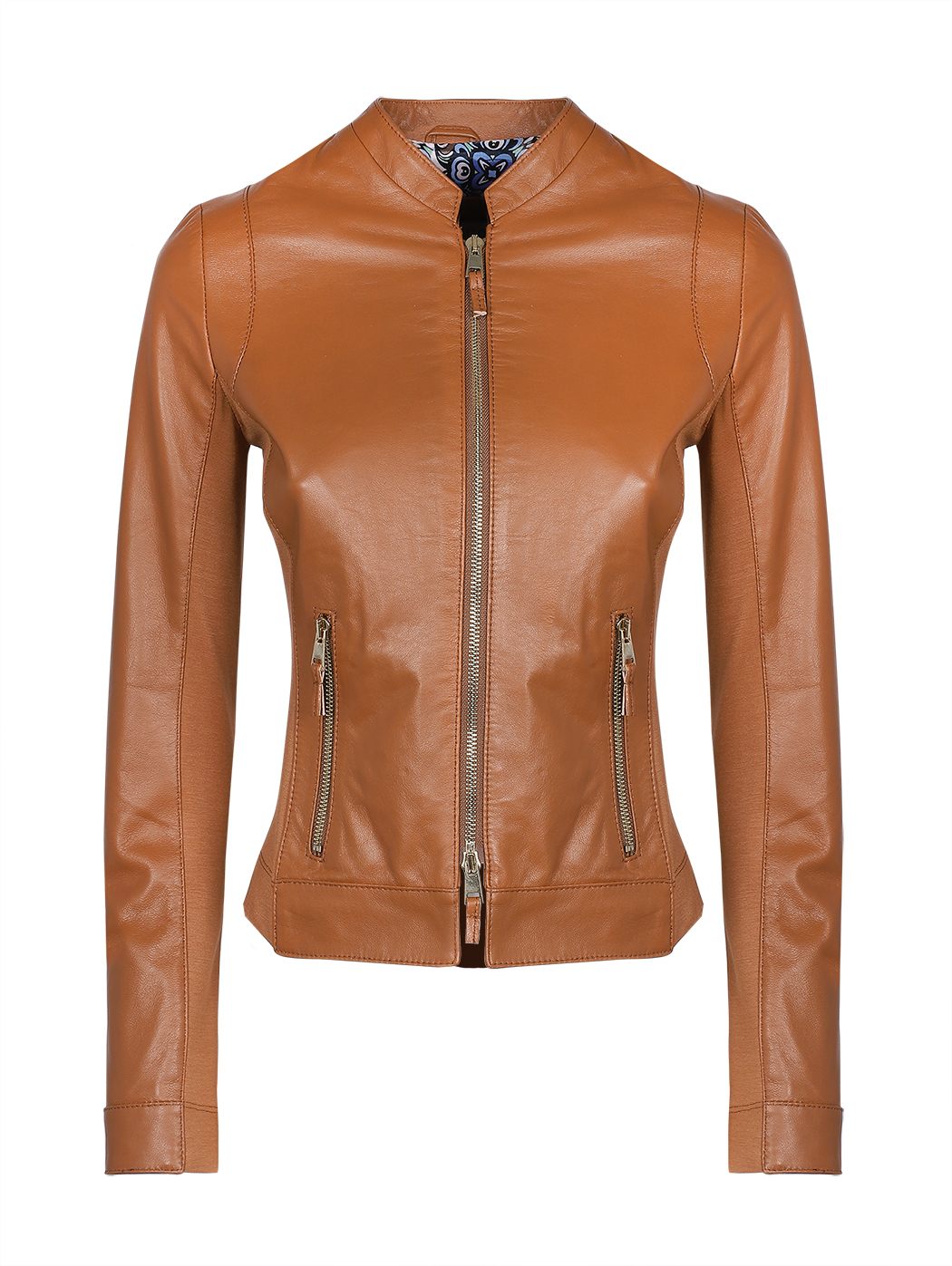 Cropped Fitted Stretch Panelled Jacket Cognac