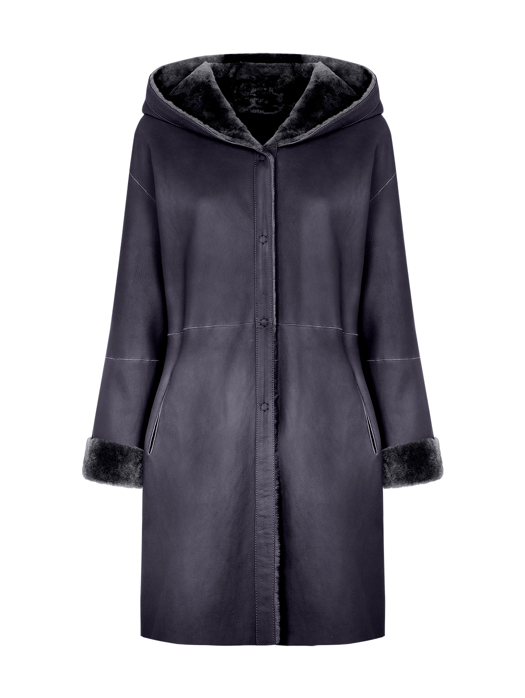 Reversible Shearling Hooded Coat Blue