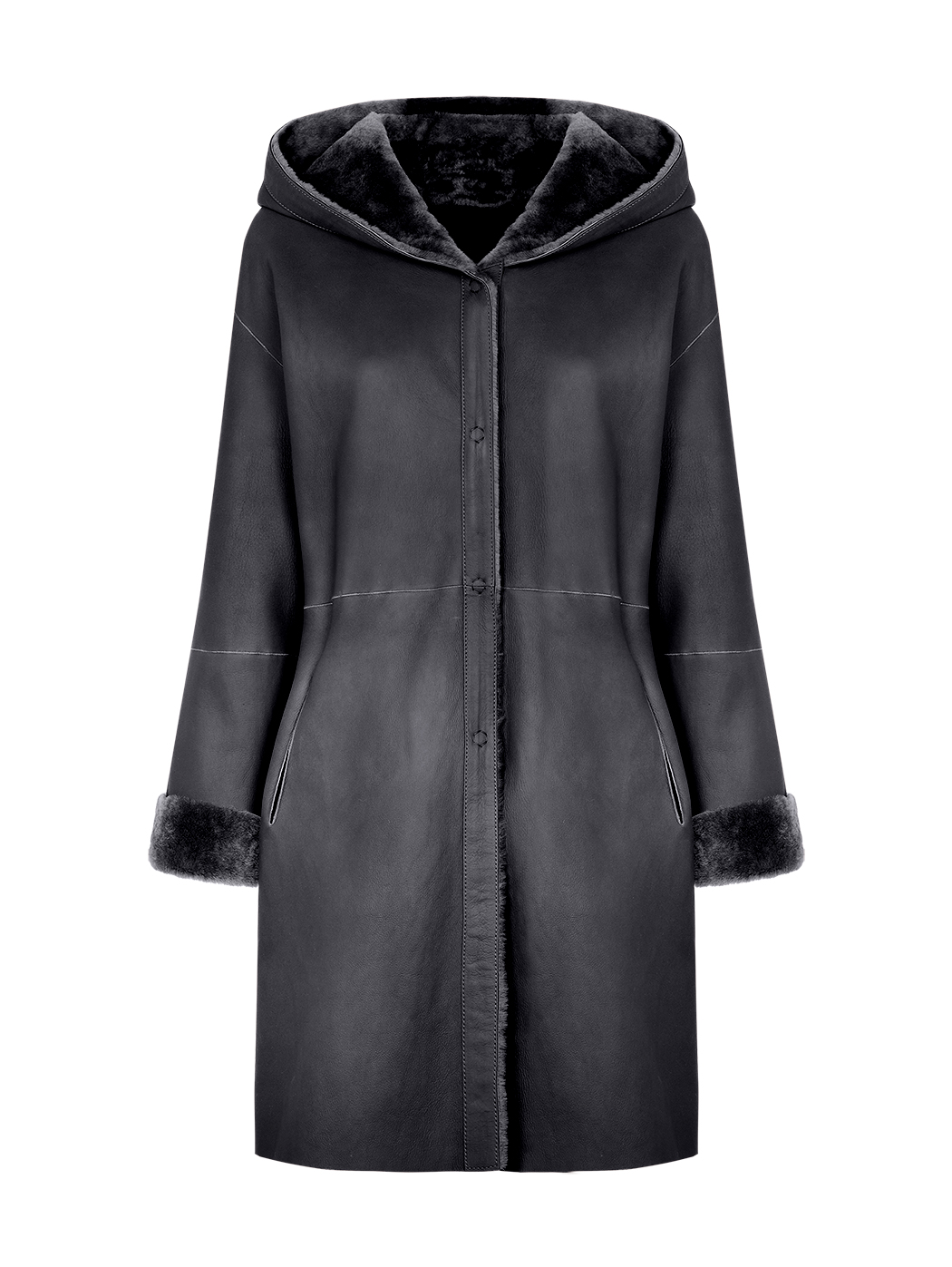 Reversible Shearling Hooded Coat Black