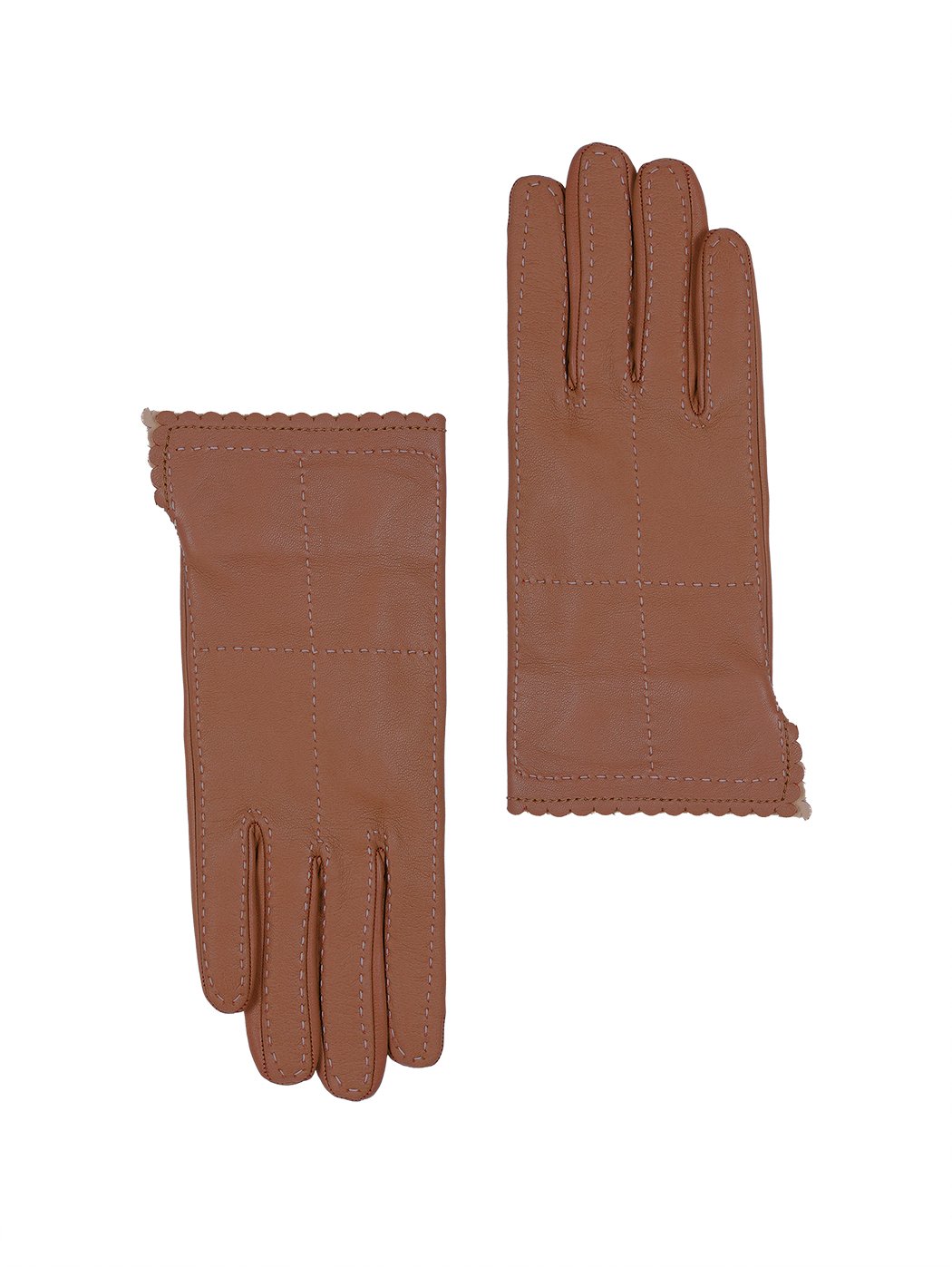 Кожаные перчатки с декоративной строчкой бежевого цвета
