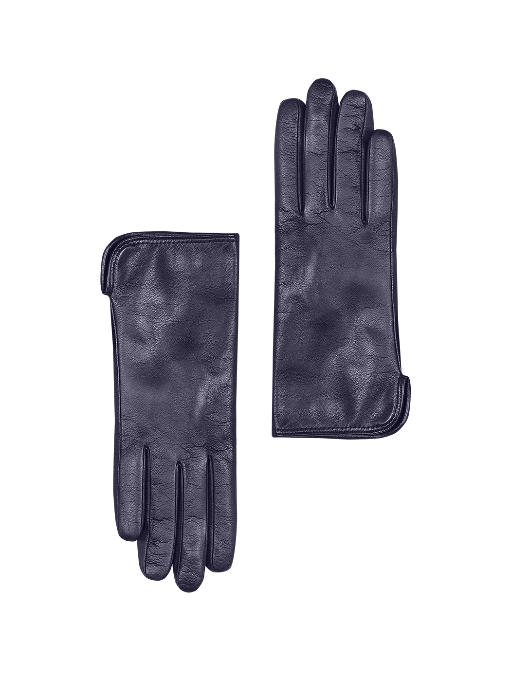 Женские кожаные перчатки с кашемировым подкладом темно - синего цвета