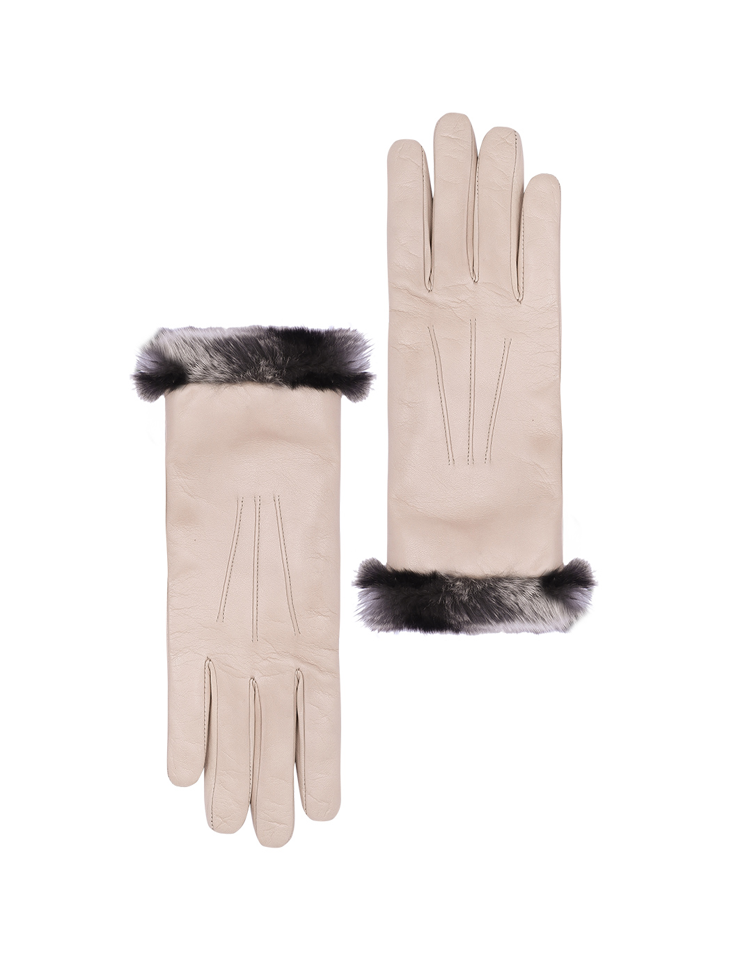 Кремовые кожаные перчатки с меховой манжетой и кашемировым подкладом