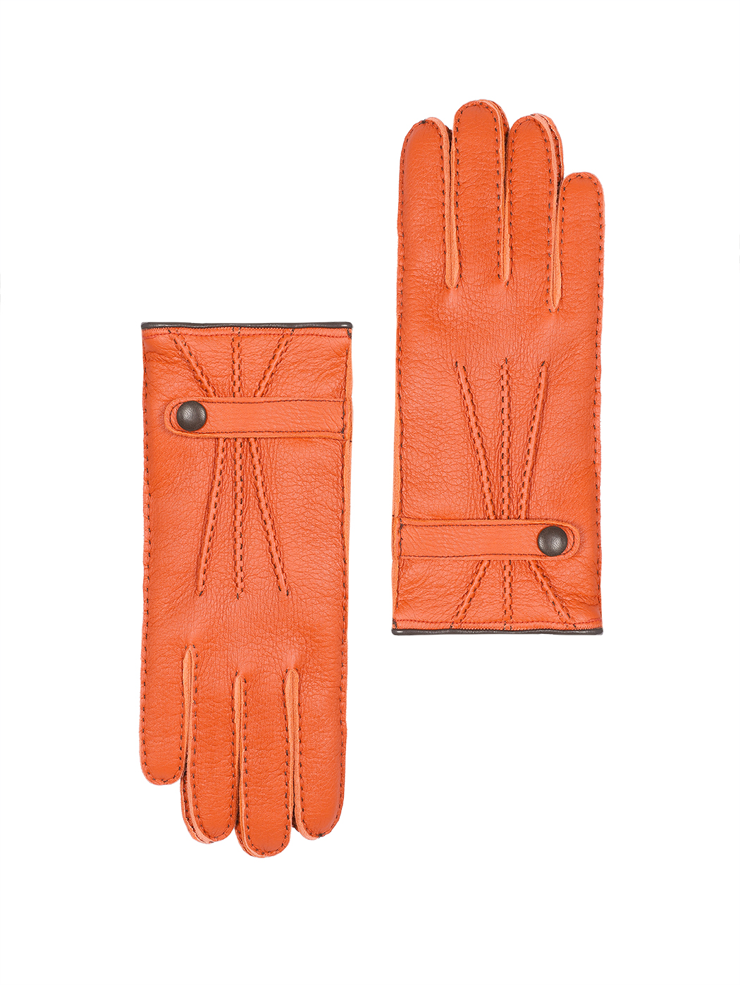 Women's Two-tone 3 Point Leather Gloves Orange