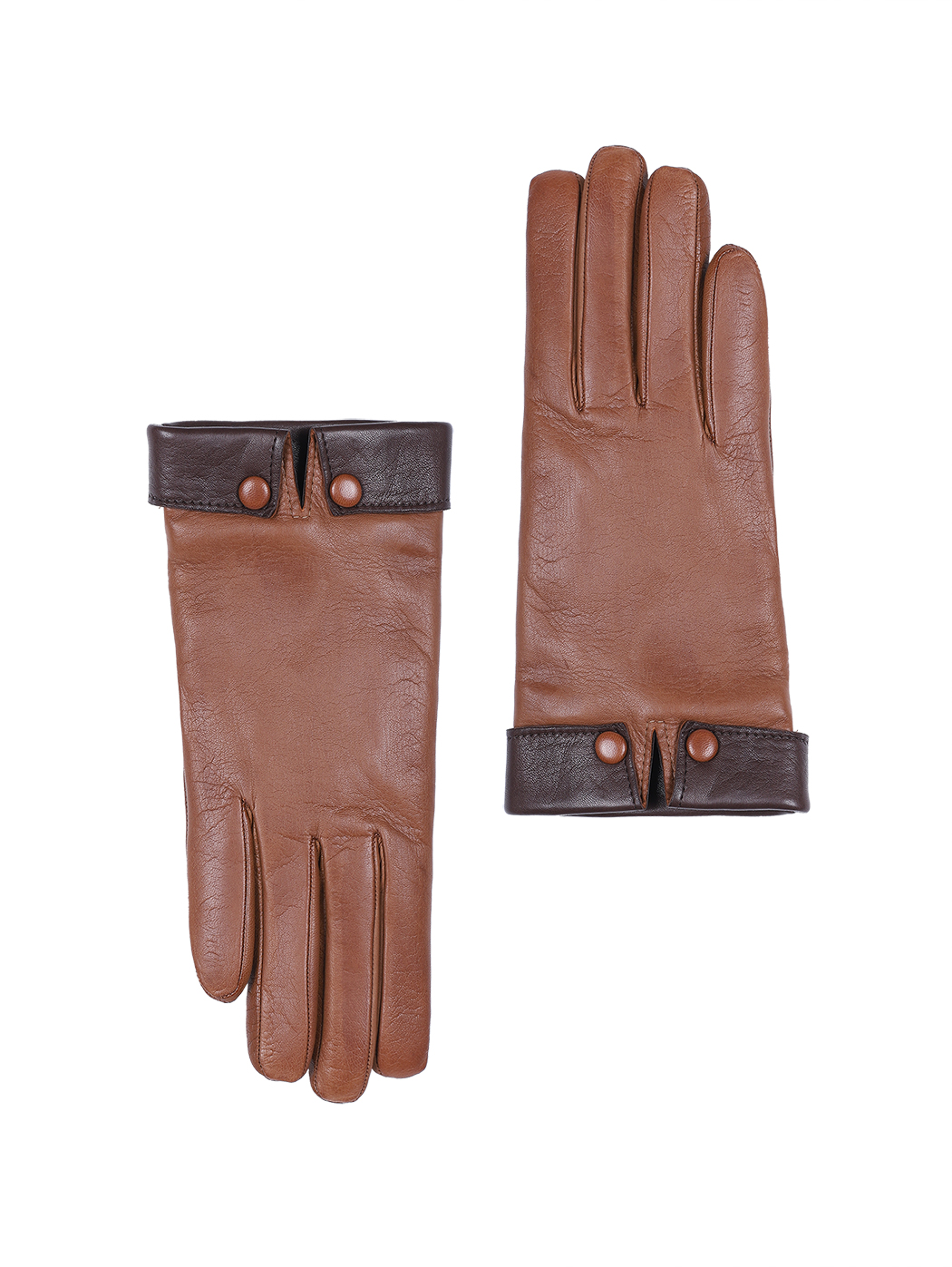 Кожаные перчатки с декоративными кнопками коричневого цвета
