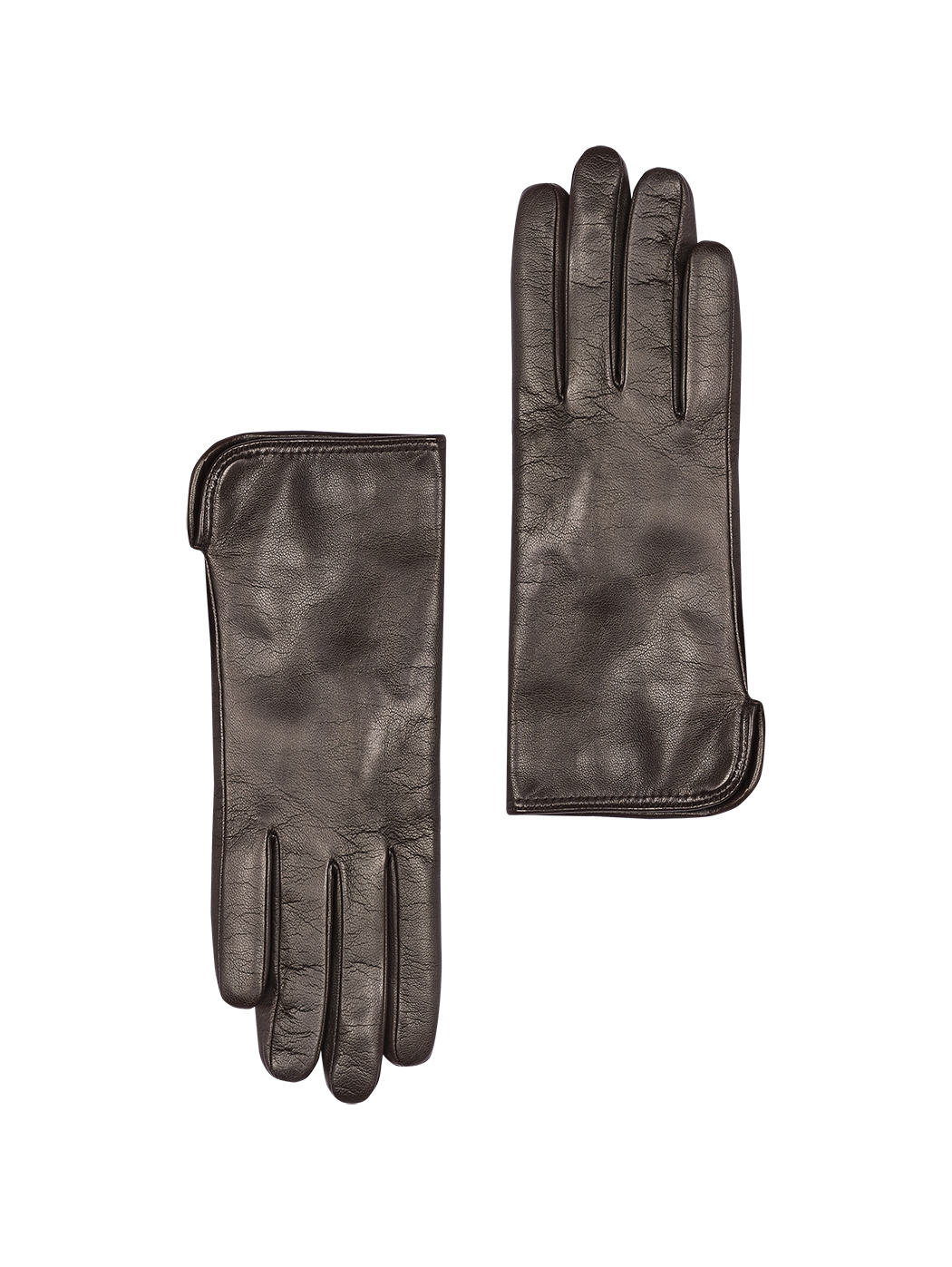Женские кожаные перчатки  с кашемировым подкладом темно - коричневого цвета