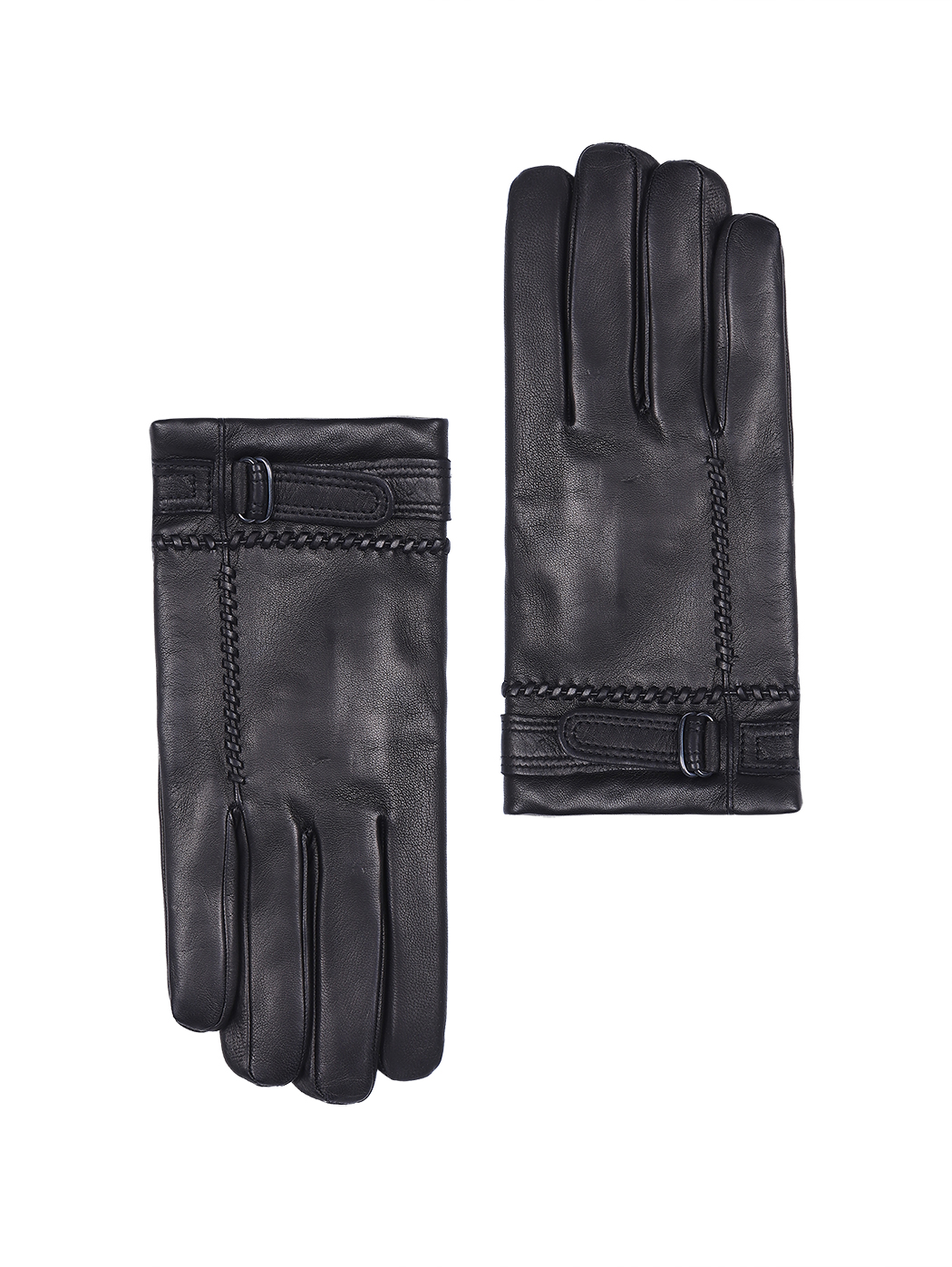 Men's Cashmere-lined Buckle Leather Gloves Black