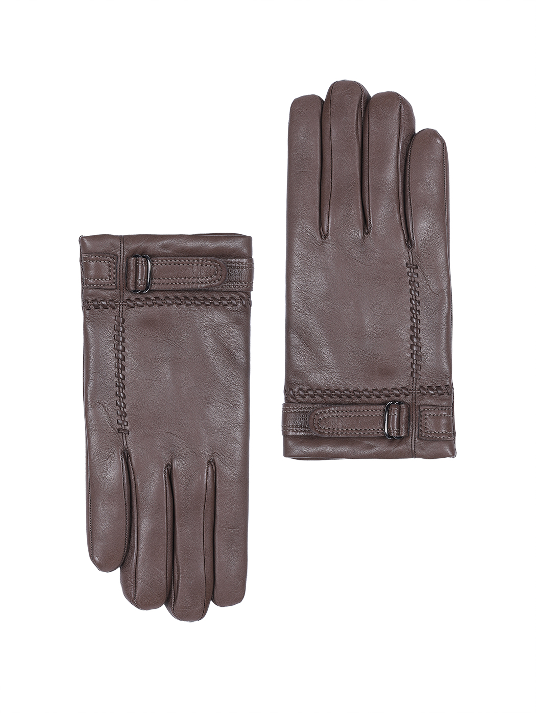 Men's Cashmere-lined Buckle Leather Gloves Taupe