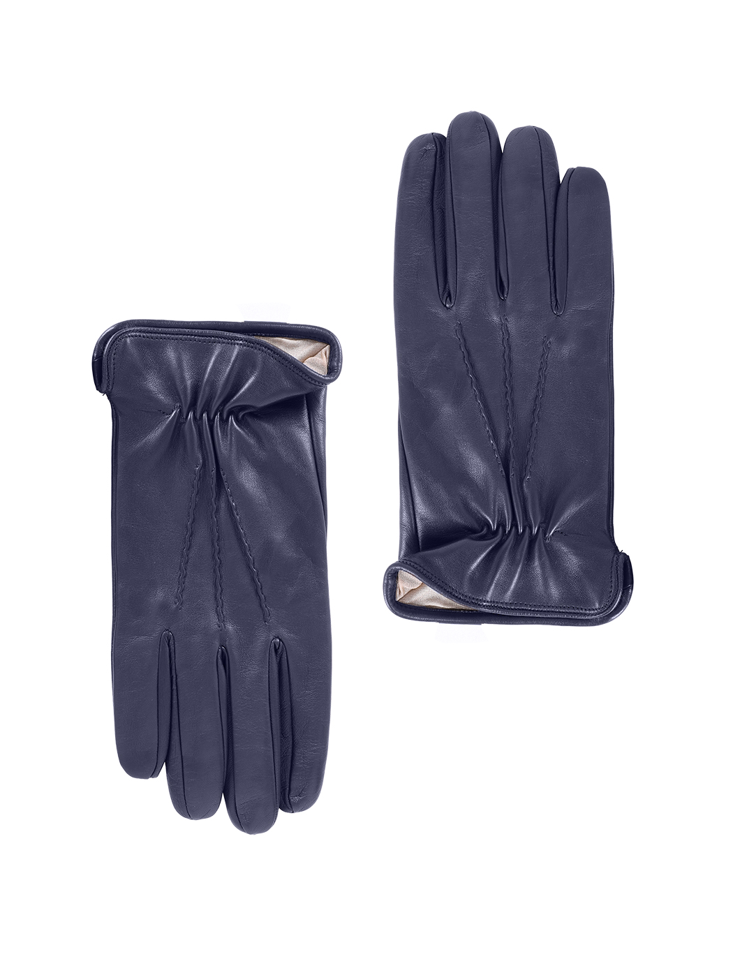 Three-Point Elasticized Lambskin & Silk Gloves Blue