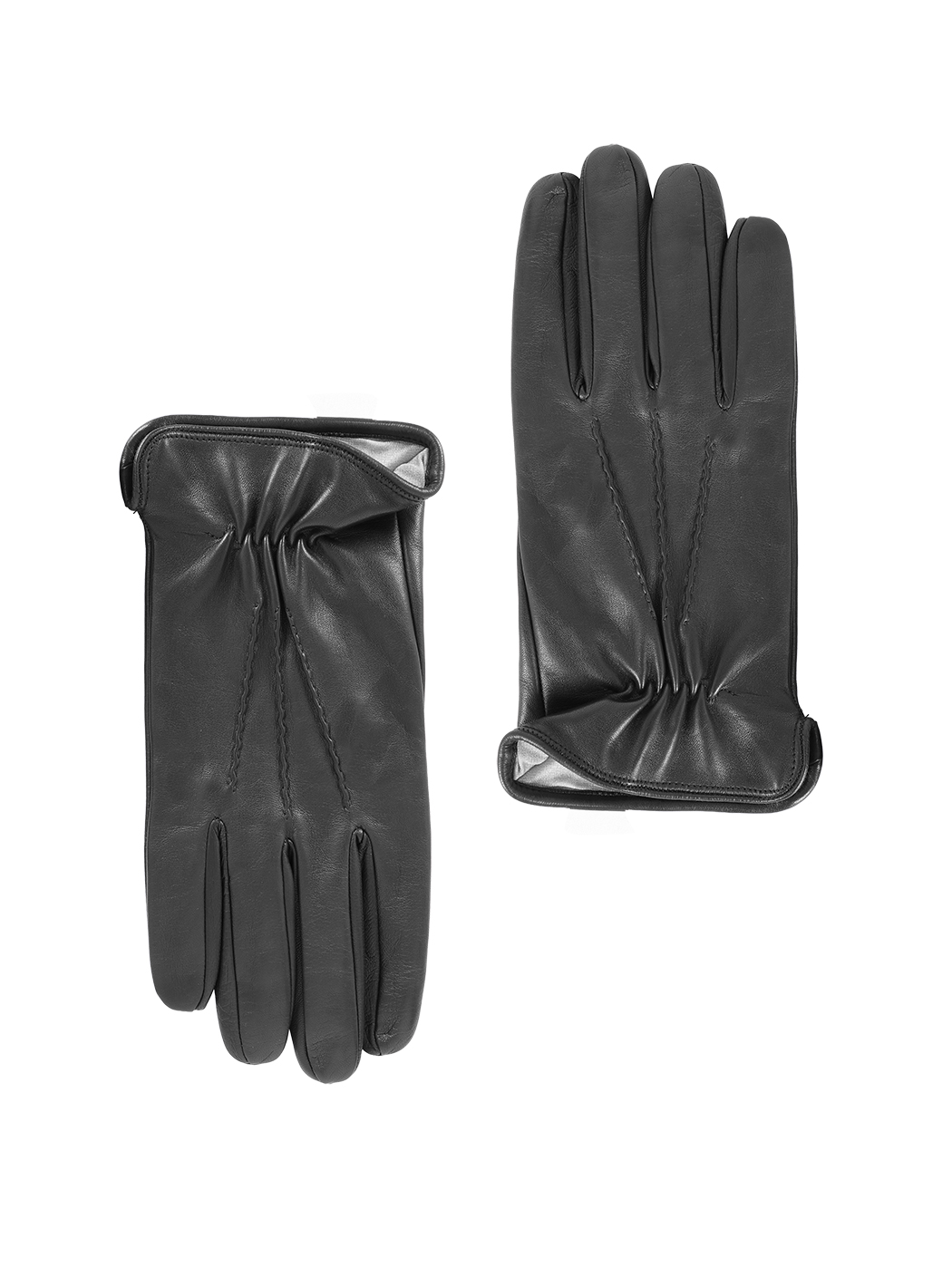 Three-Point Elasticized Lambskin & Silk Gloves Black