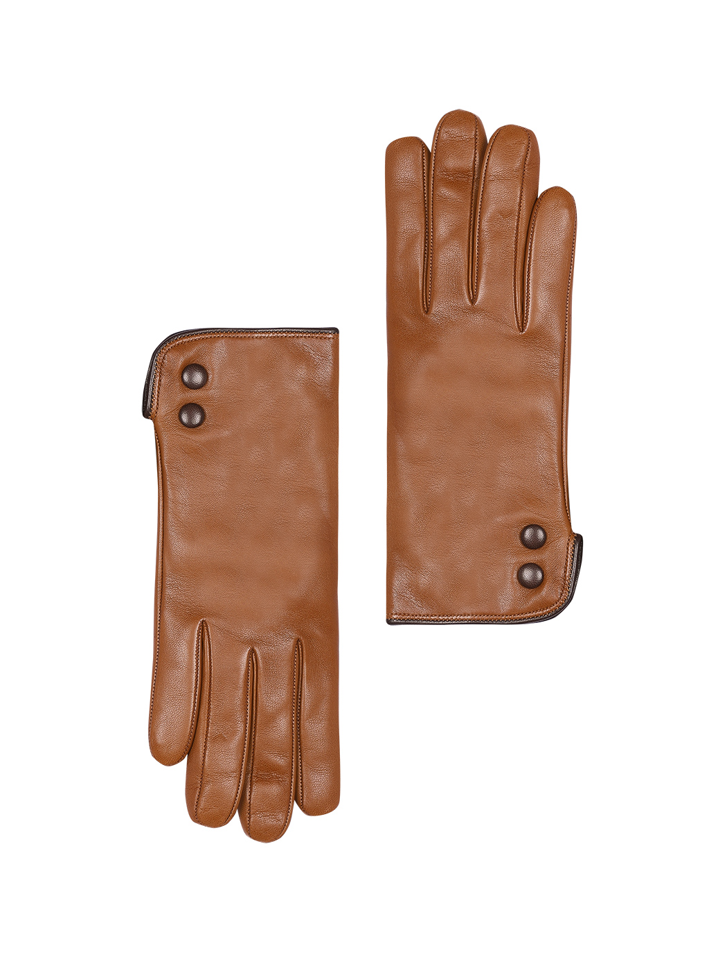 Кожаные перчатки светло - коричневого цвета с пуговицами по бокам 