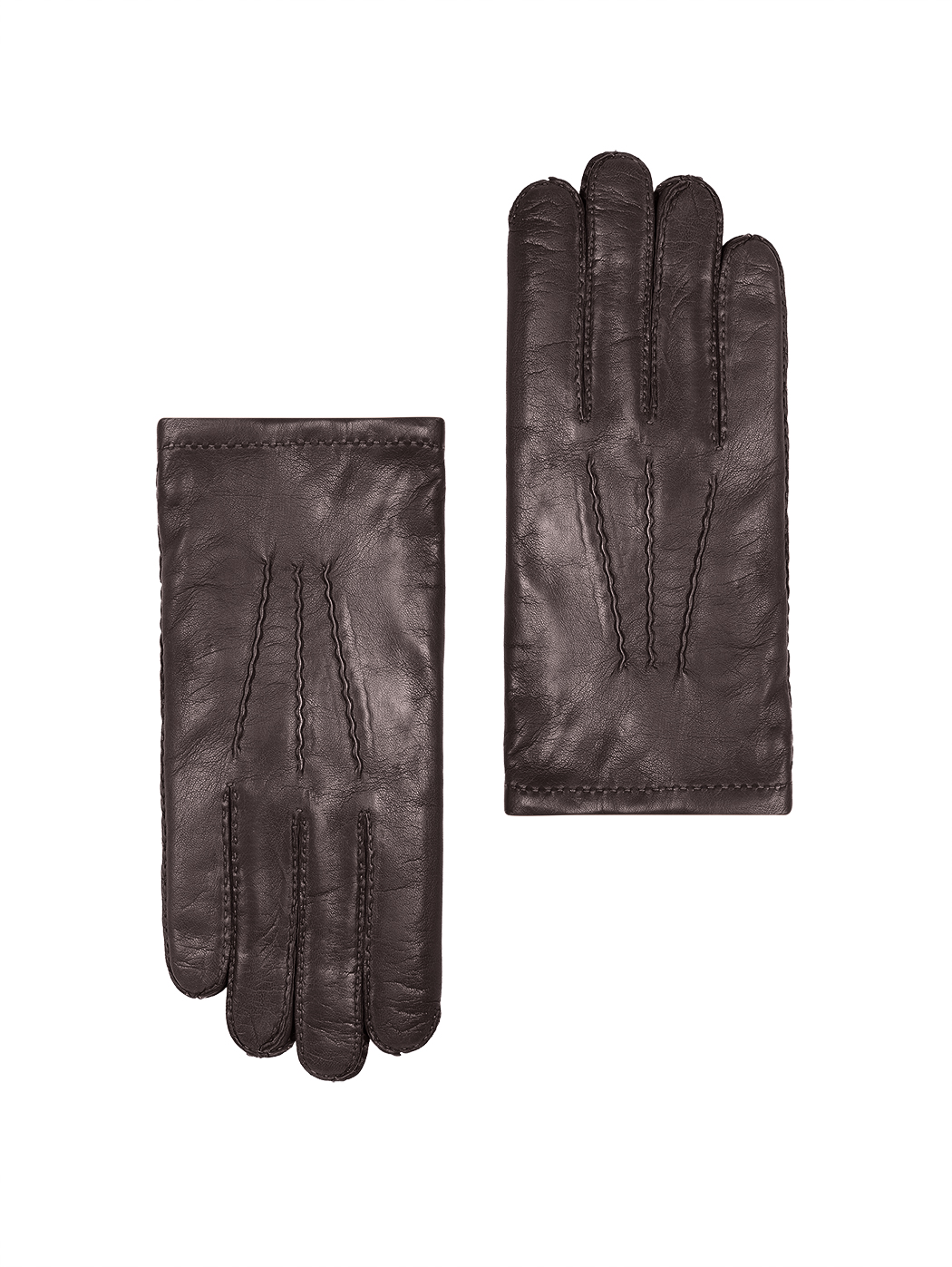 Мужские кожаные перчатки с кашемировым подкладом  темно - коричневого цвета