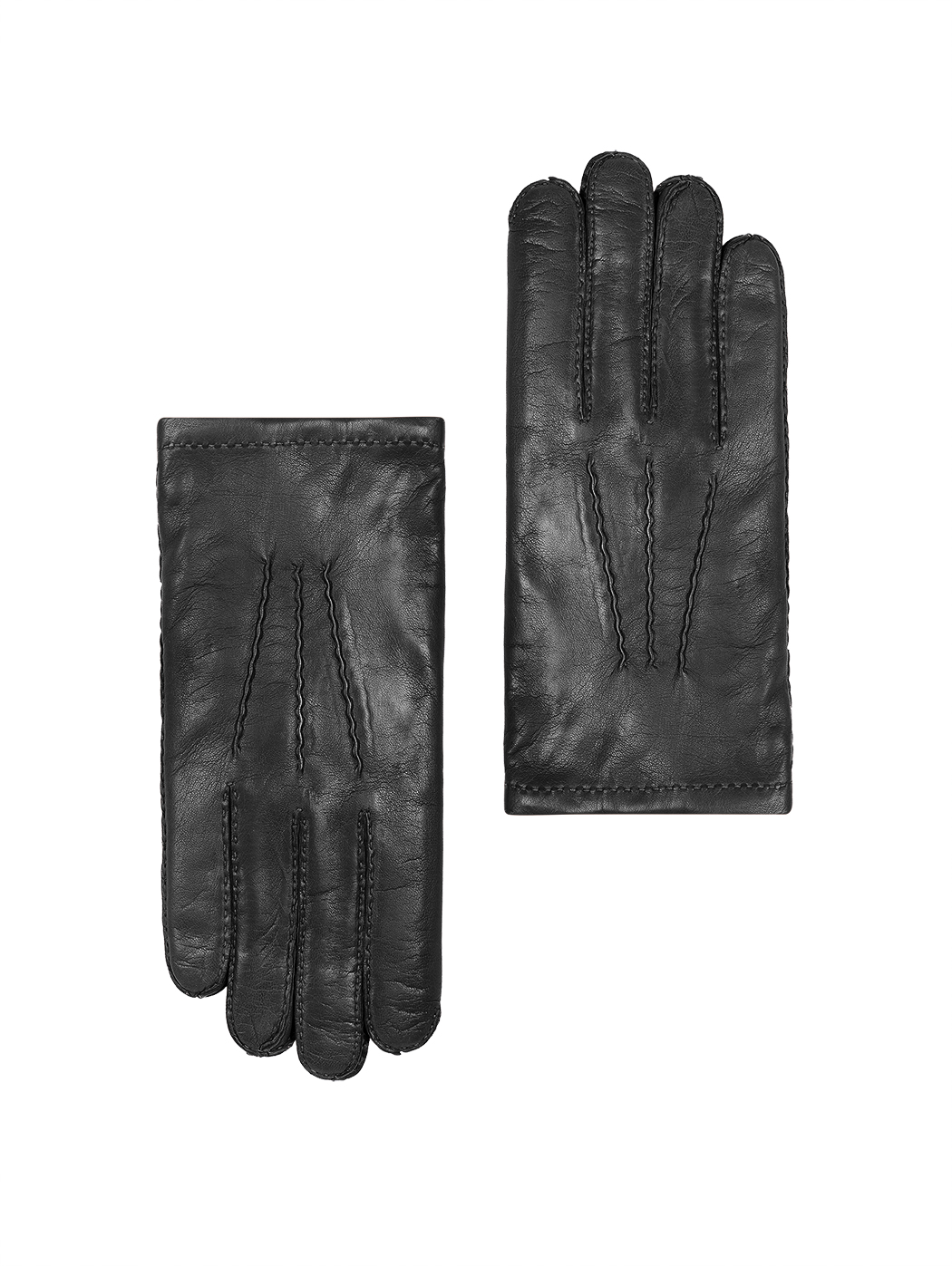 Мужские кожаные перчатки с кашемировым подкладом черного цвета