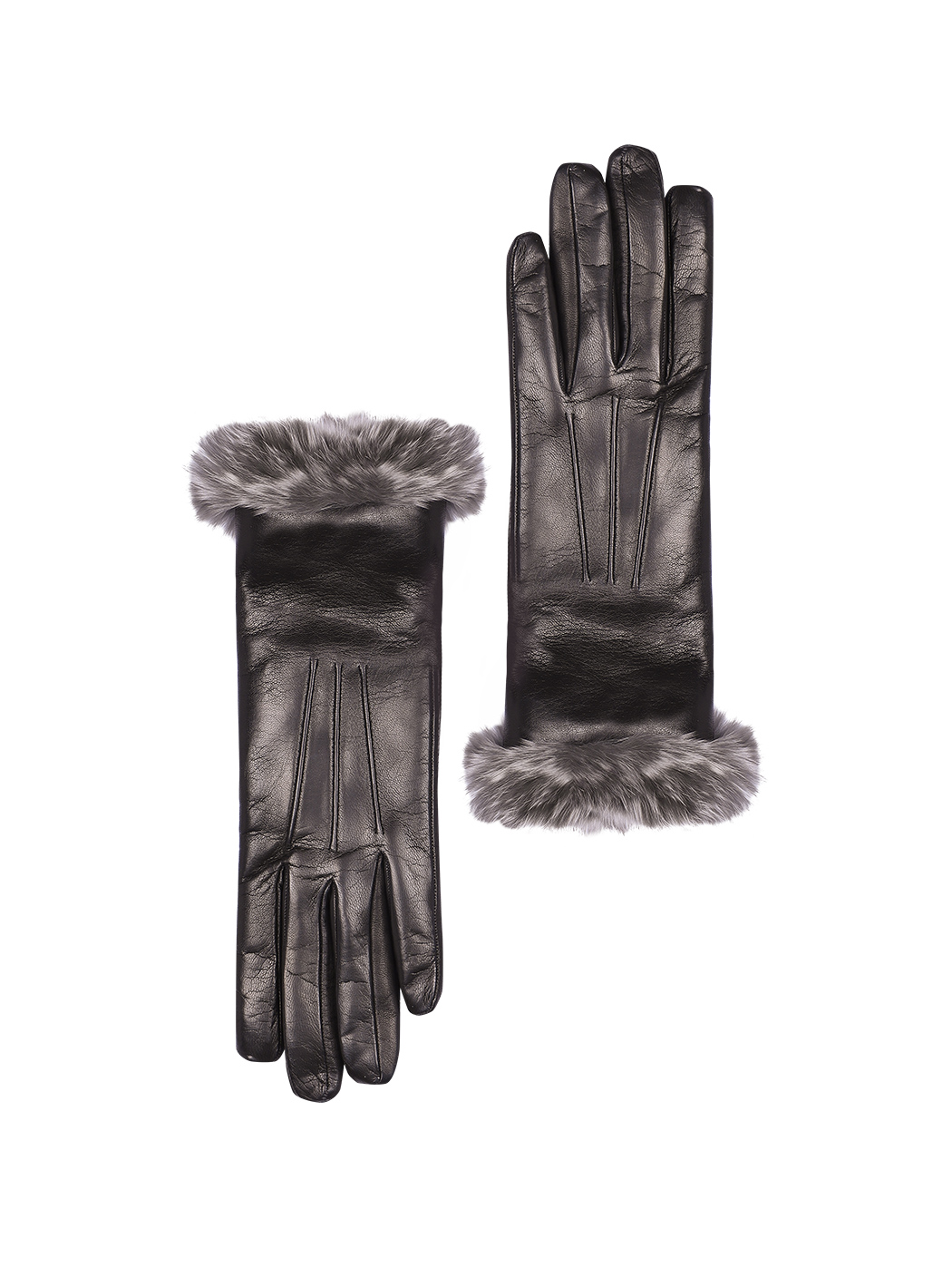 Черные кожаные перчатки с меховой манжетой и кашемировым подкладом