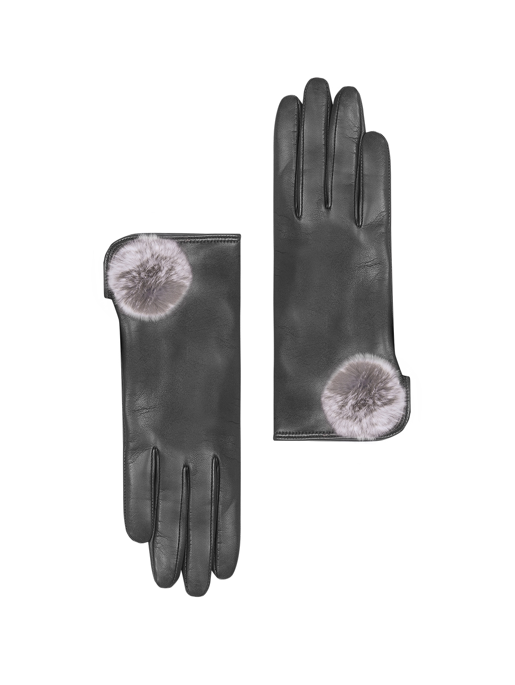 Кожаные перчатки с помпоном из натурального меха черного цвета