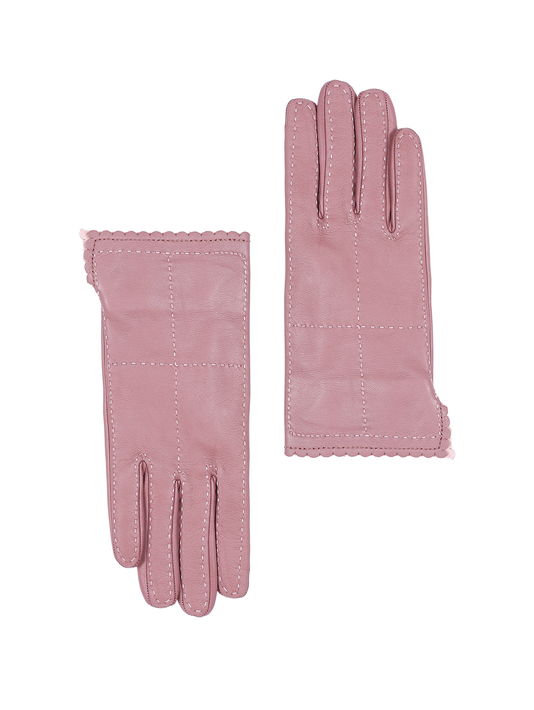Кожаные перчатки с декоративной строчкой бледно - розового цвета