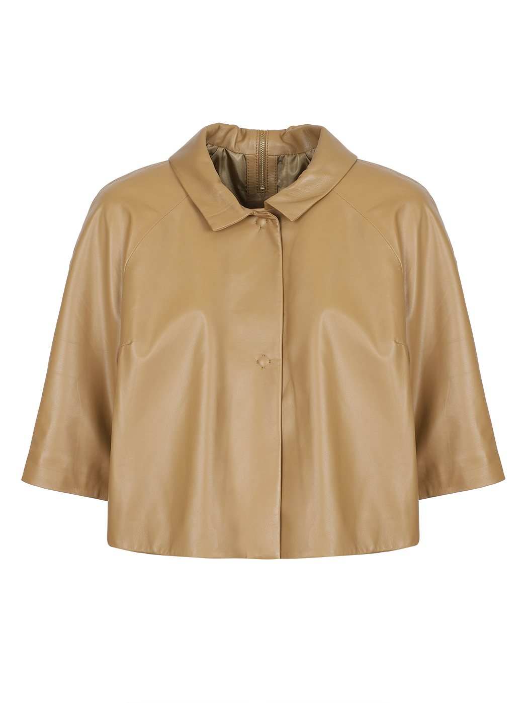 Cropped Cape-effect Leather Bolero Jacket Tan