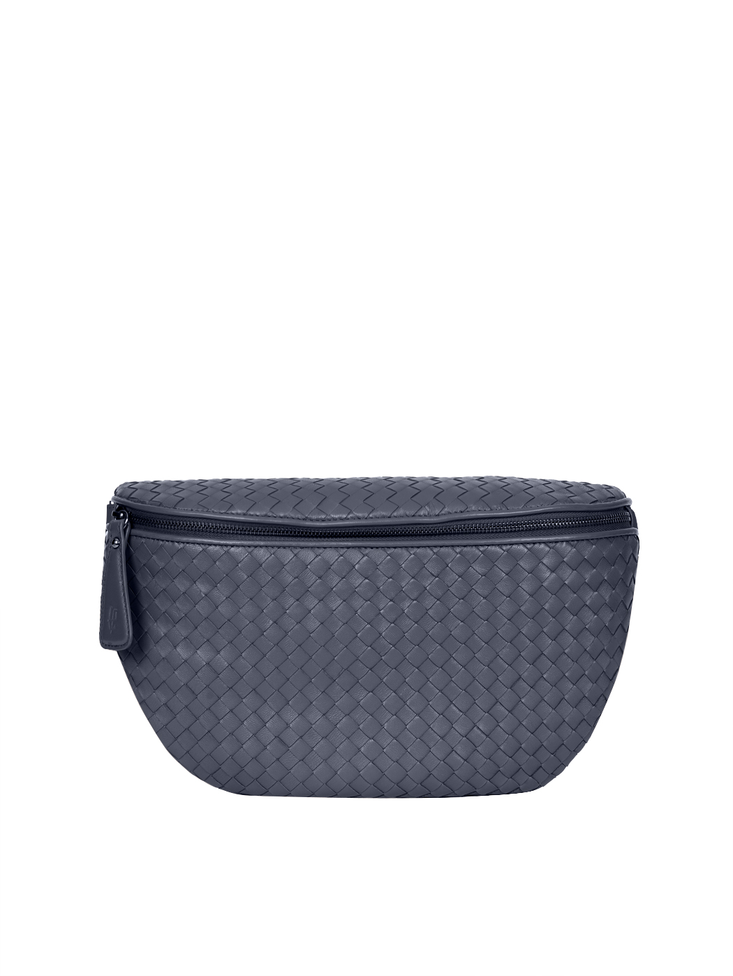 Large Woven Leather Sling Belt Bag Navy Blue