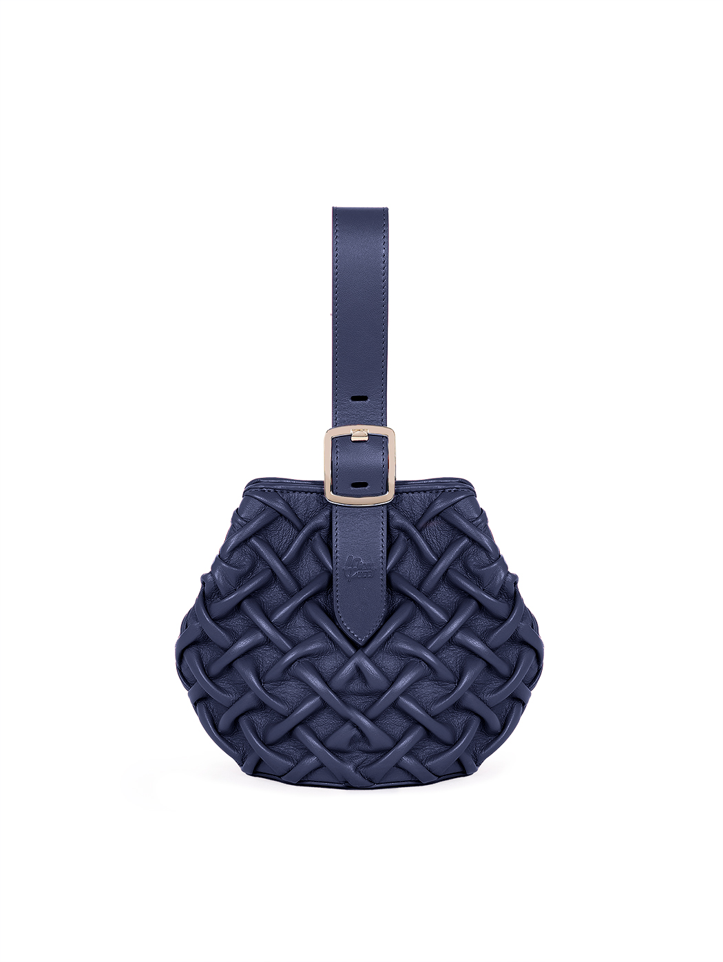 Mini borsa a mano in pelle smock intrecciata blu