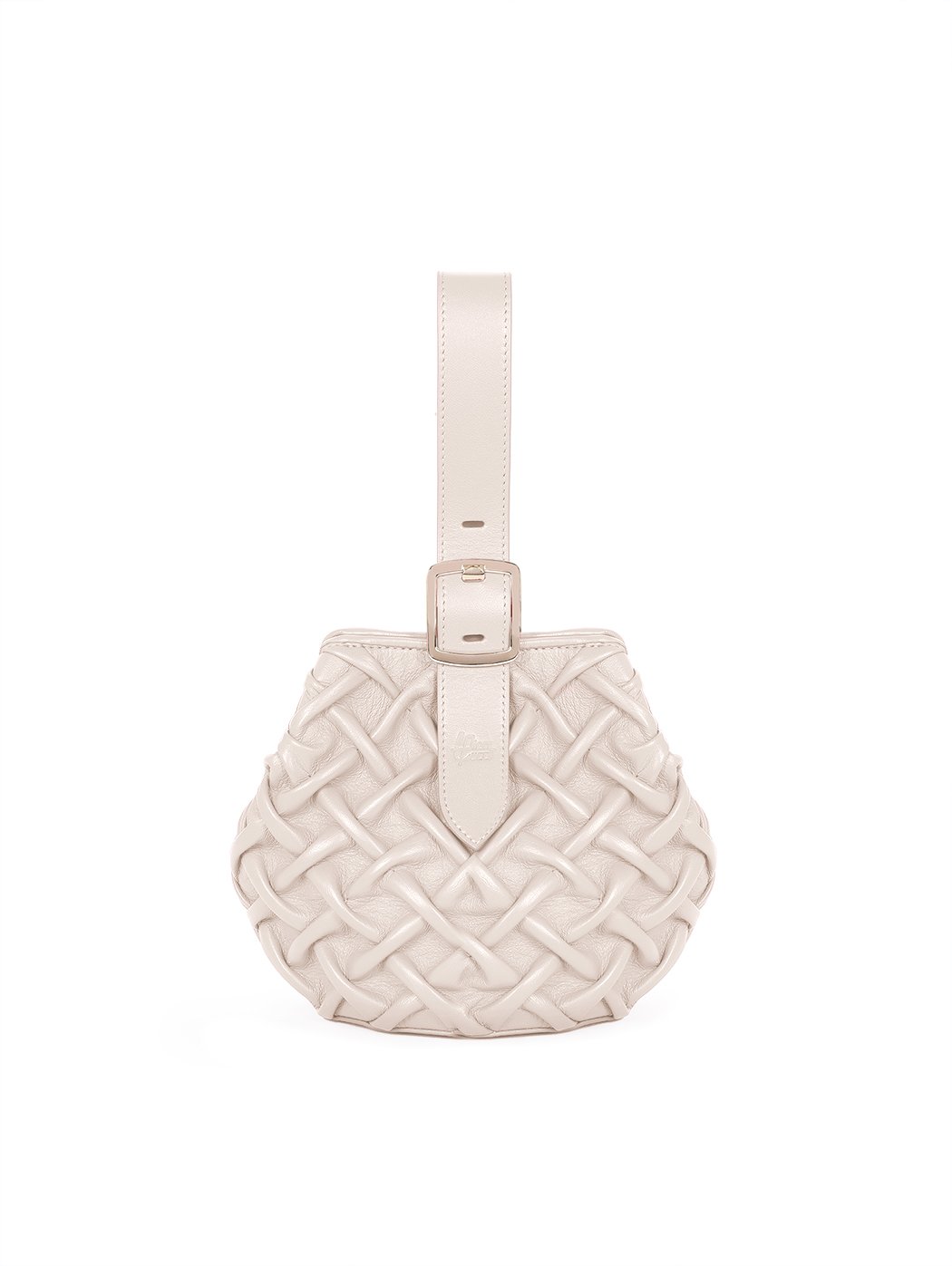 Mini Bucket Crossbody Quilted Weave Leather Purse Beige