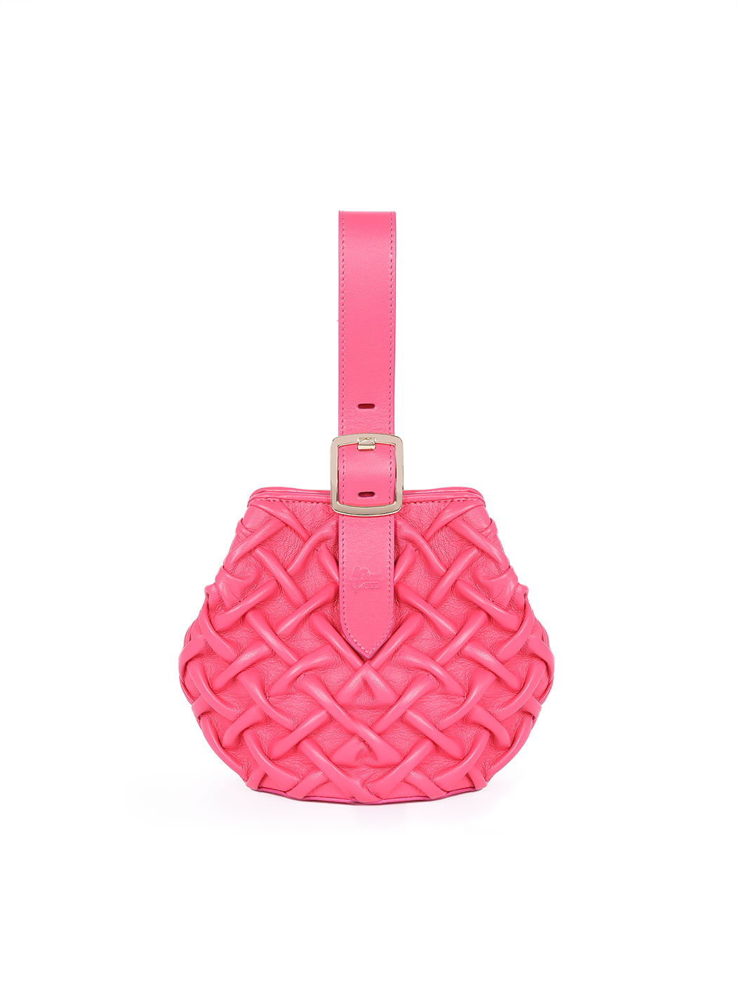 Mini borsa a mano in pelle smock intrecciata fuxia