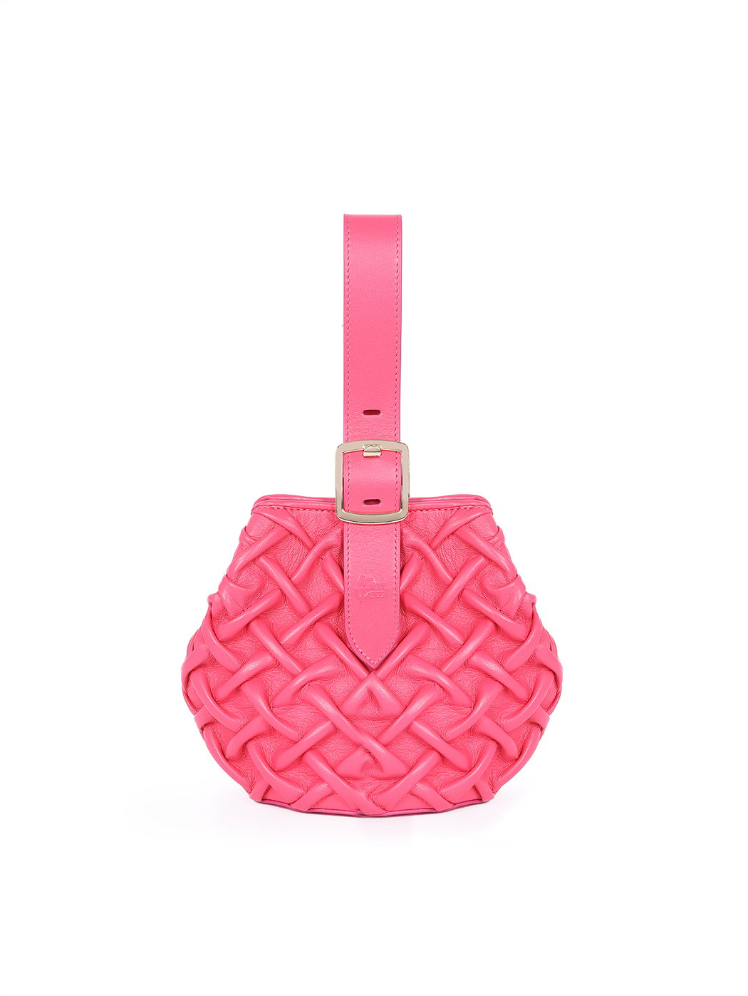 Mini Bucket Crossbody Quilted Weave Leather Purse Fuchsia