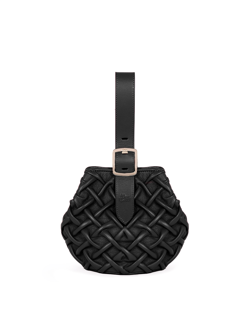 Mini borsa a mano in pelle smock intrecciata nero