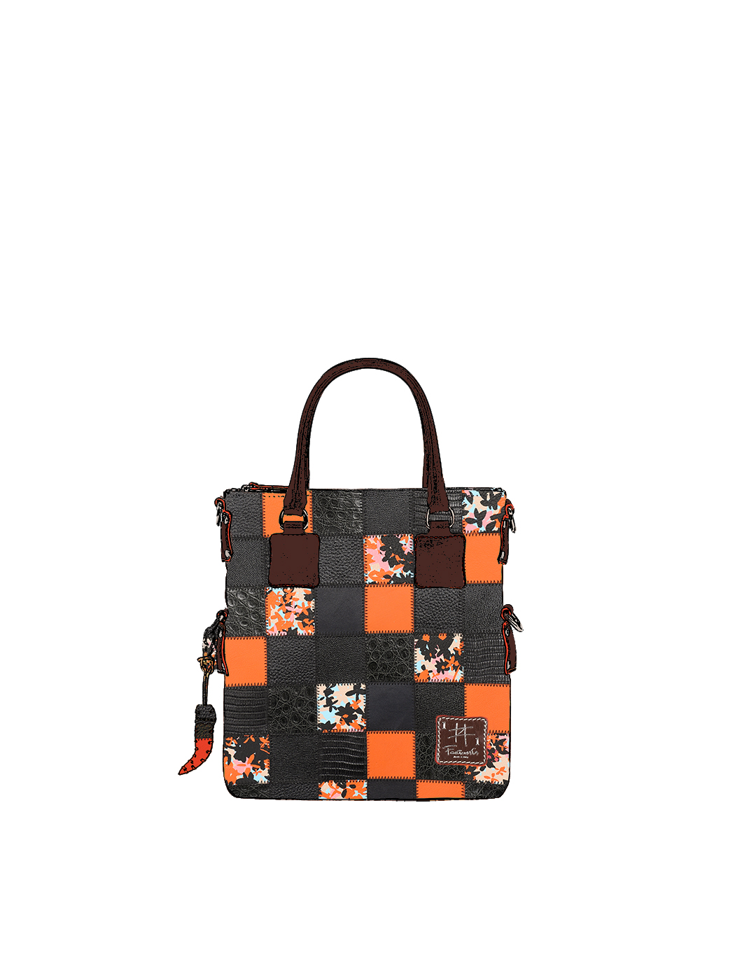 Women's Bag Leather Patchwork Tote - Orange