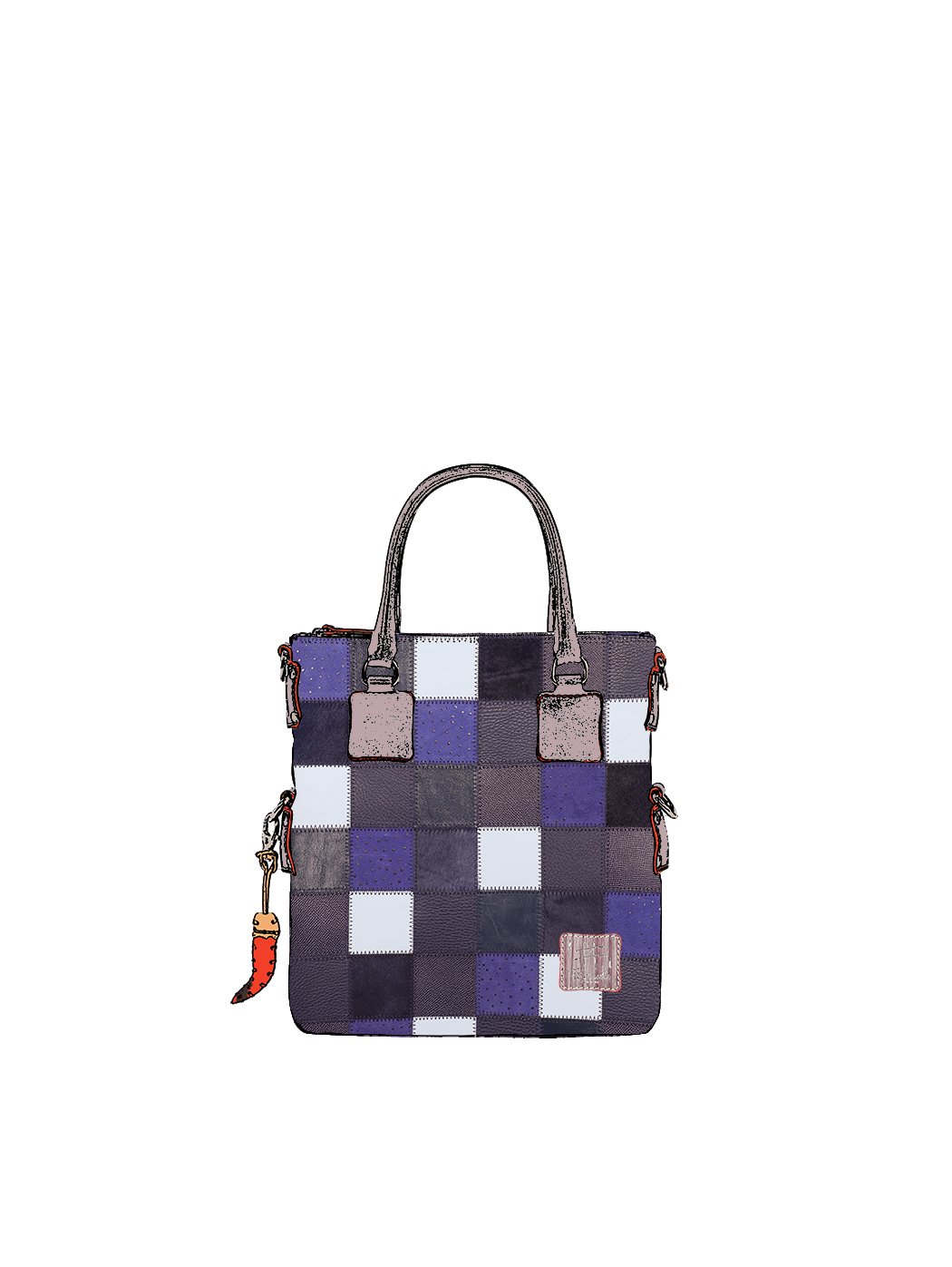Дизайнерская мини - сумка из коллекции Fortunata в стиле пэчворк сине - серого цвета