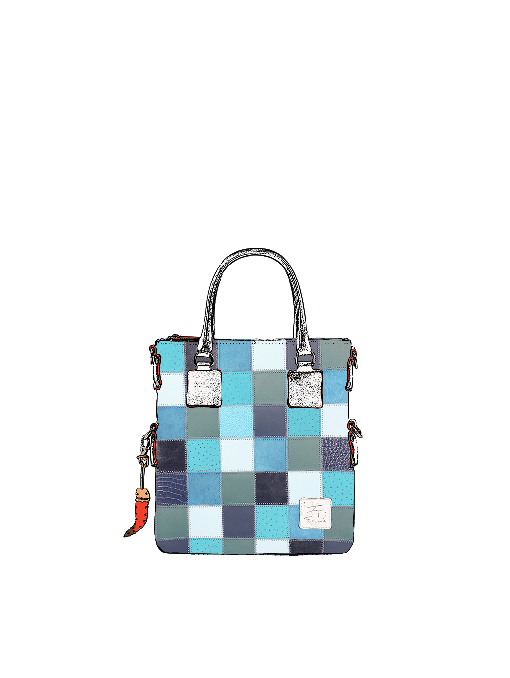 Дизайнерская мини - сумка из коллекции Fortunata в стиле пэчворк серо - голубого цвета