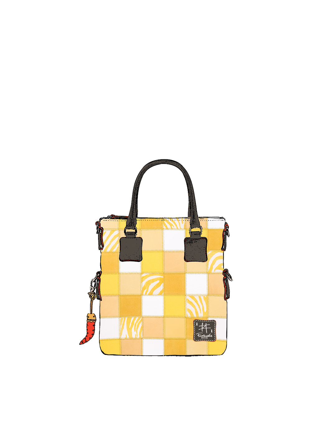 Дизайнерская мини - сумка из коллекции Fortunata в стиле пэчворк желто - бежевого цвета