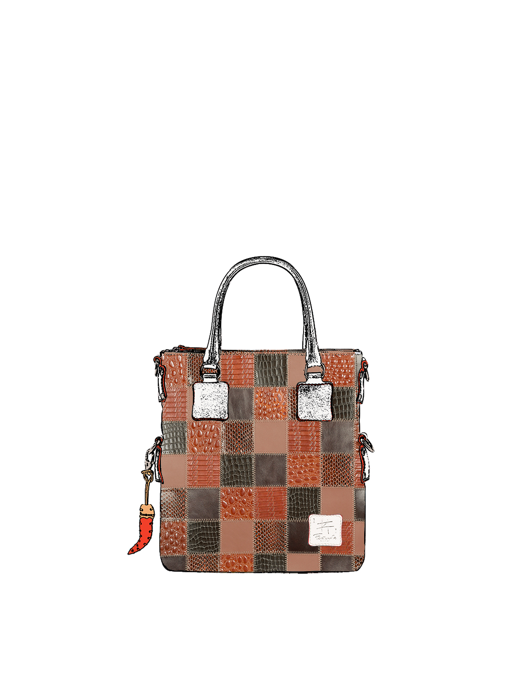 Дизайнерская мини - сумка из коллекции Fortunata в стиле пэчворк коричневого цвета