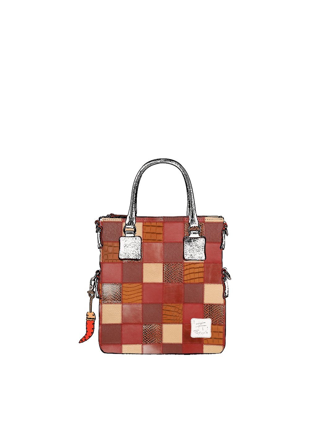 Дизайнерская мини - сумка из коллекции Fortunata в стиле пэчворк бордово - коричневого цвета