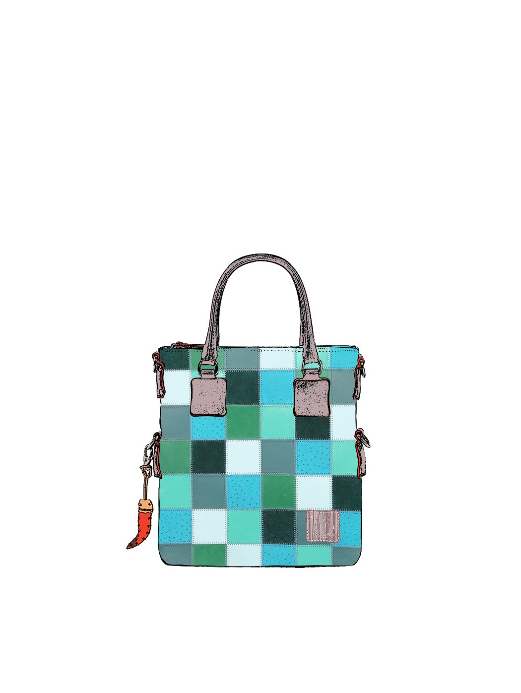 Дизайнерская мини - сумка из коллекции Fortunata в стиле пэчворк зелено - бирюзового цвета