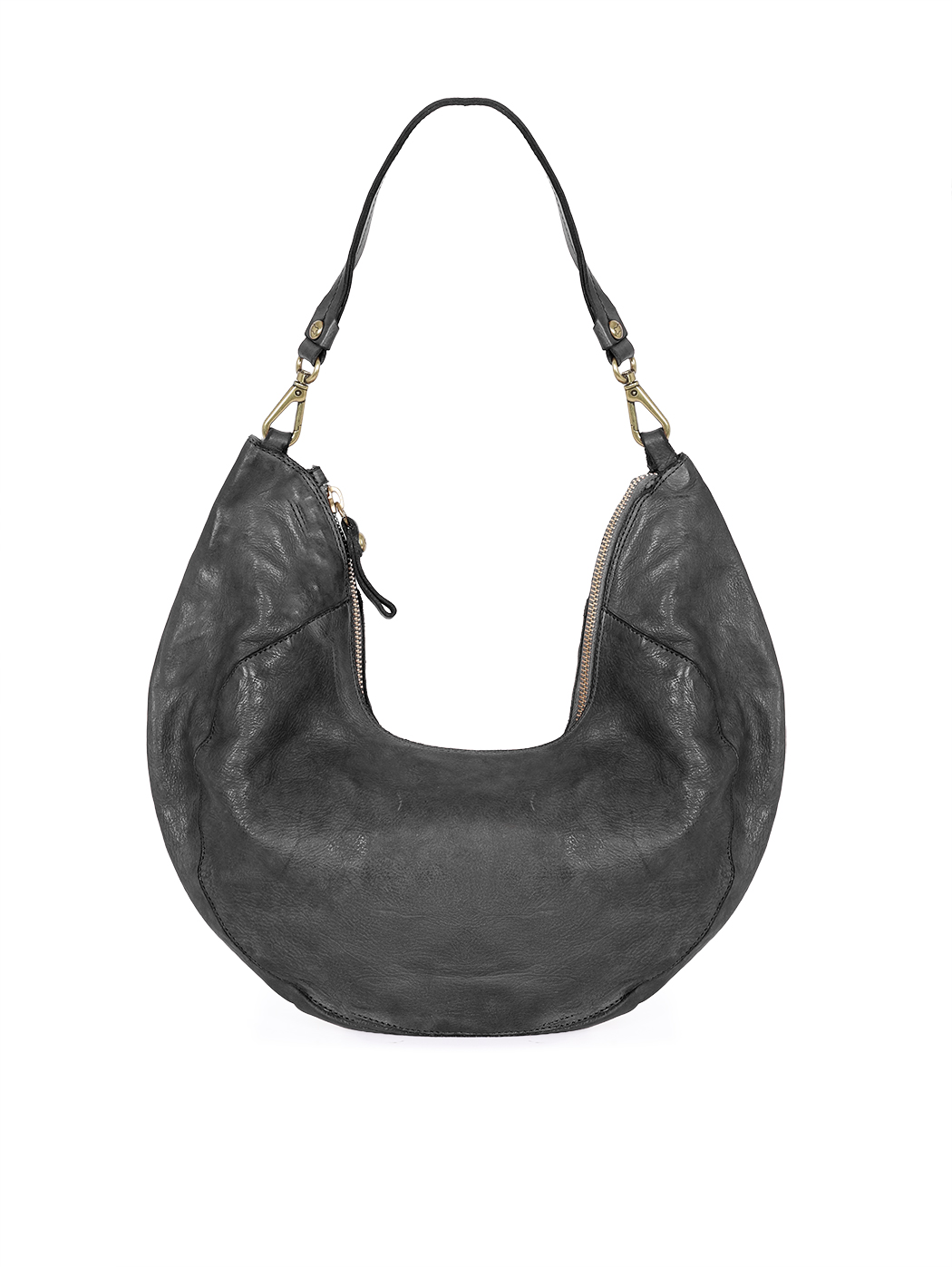 Dyed Cow Leather Hobo Shoulder Bag Black