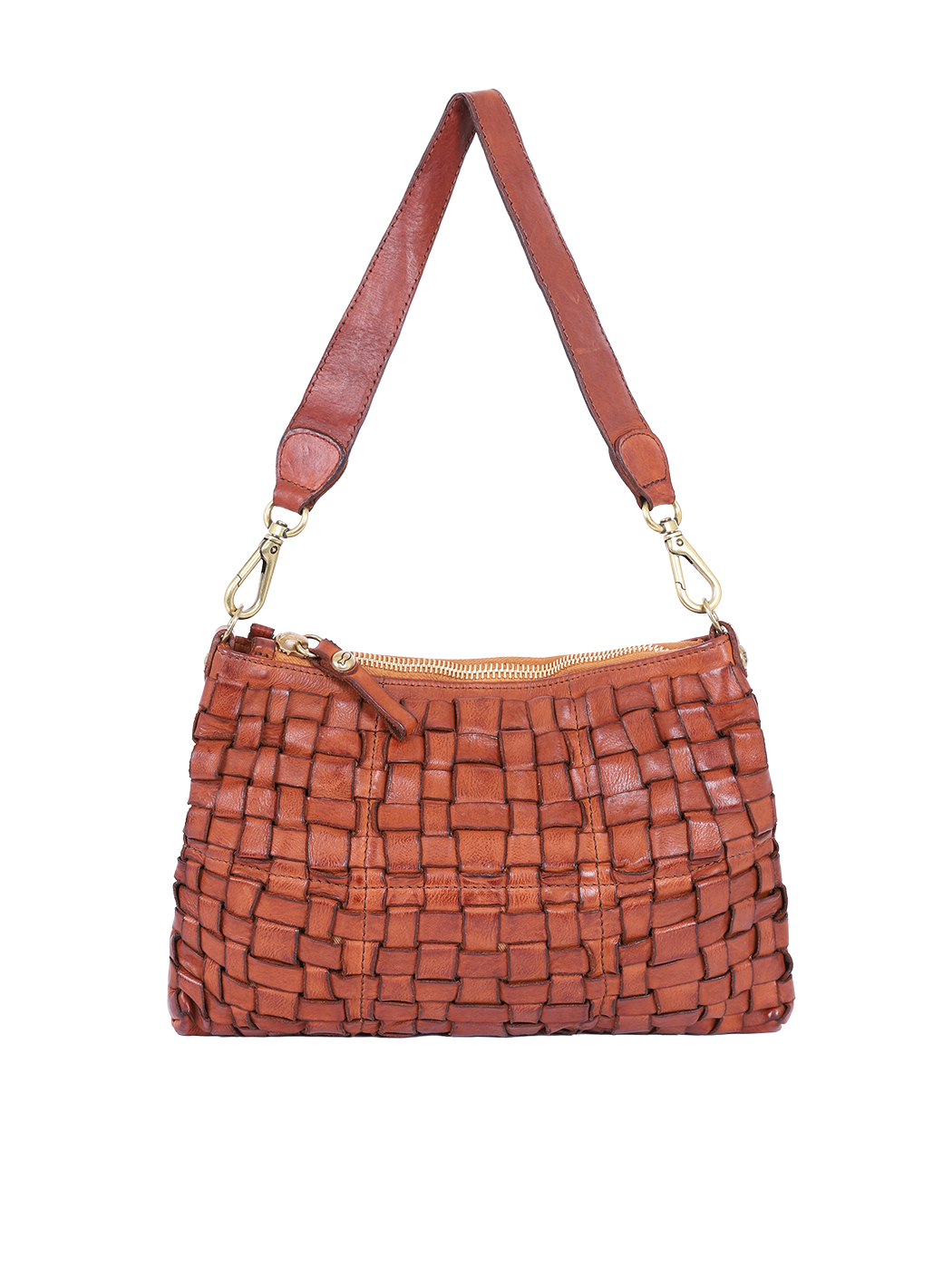 Shoulder Bag Woven Cowhide Leather CARLA Cognac