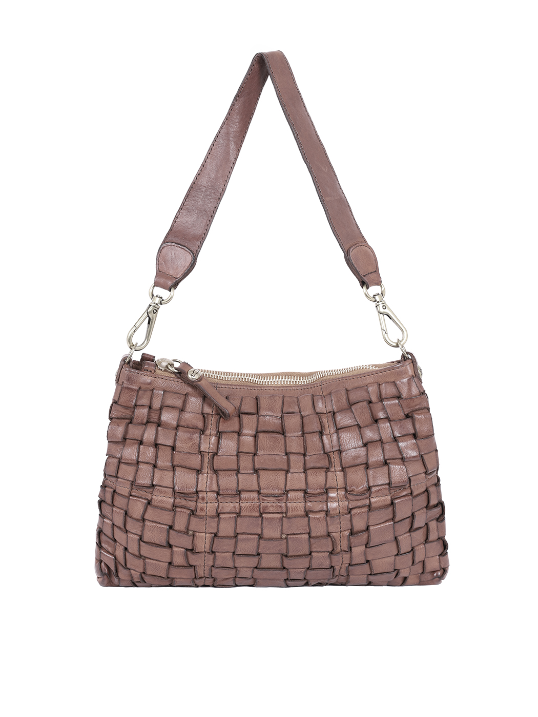 Shoulder Bag Woven Cowhide Leather CARLA Dark Brown