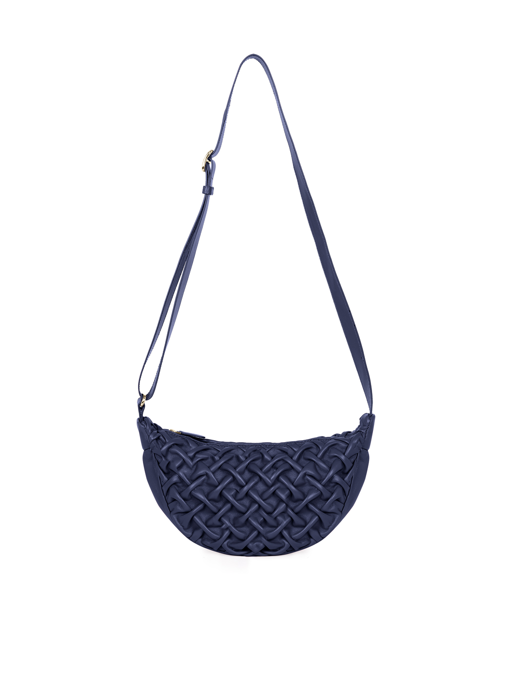 Midi Crescent Stitched Leather Crossbody Navy Blue